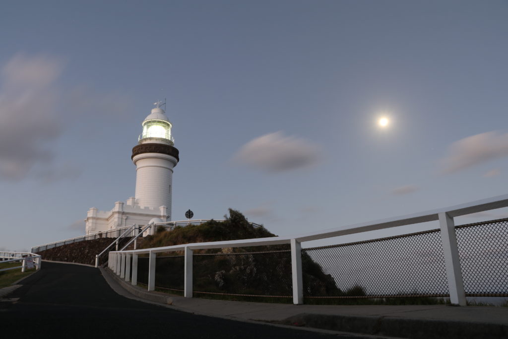 Byron Bay lighthouse at dusk